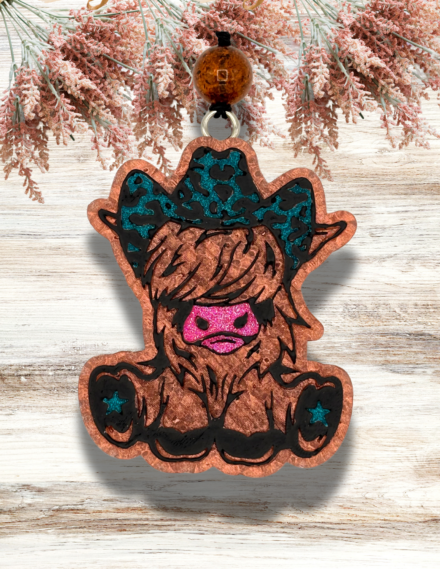Freshie Highland Cow Leopard Cowboy Hat Turquoise