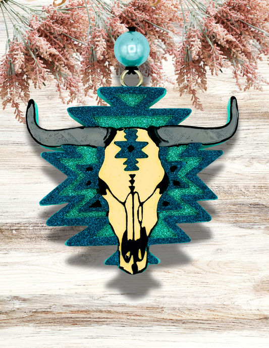 Freshie Aztec Bull Skull Teal