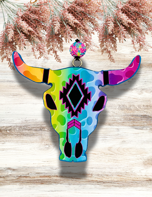 Freshie Bull Skull Rainbow Leopard
