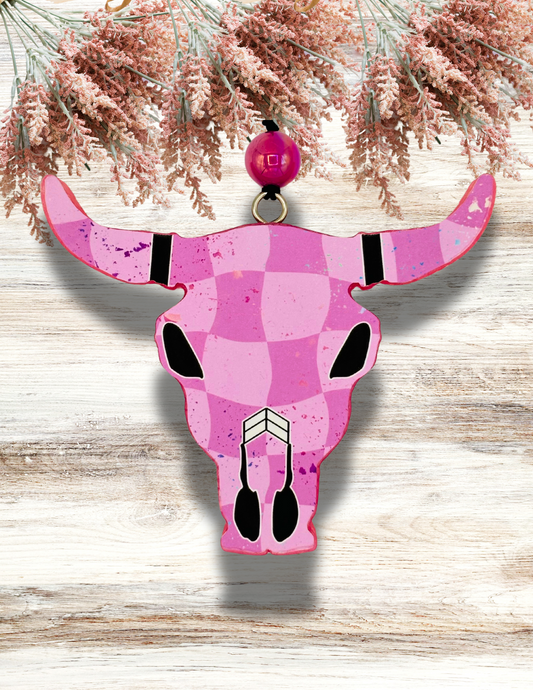 Freshie Bull Skull Pink Checker