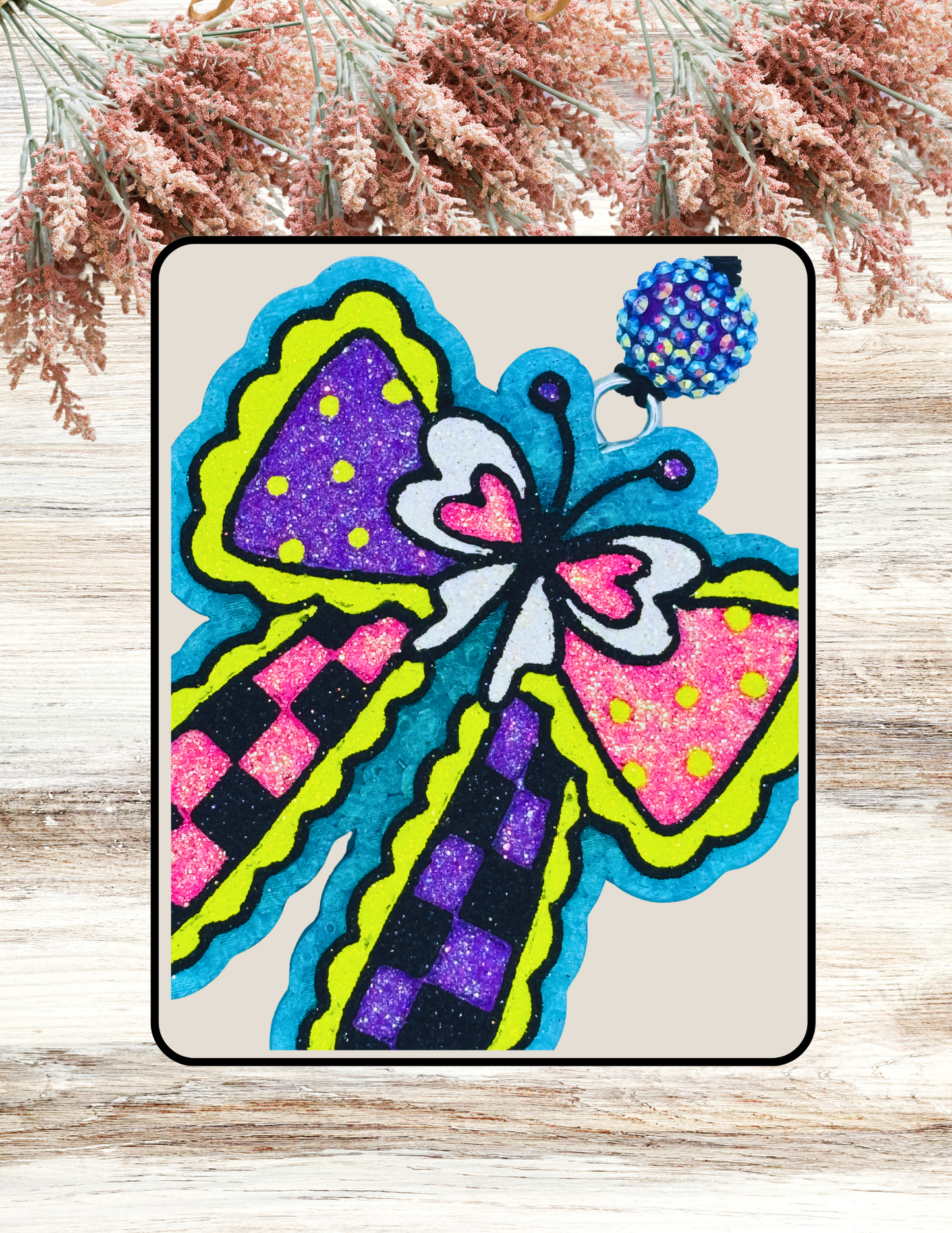 Freshie Checkered Bow Butterfly Pink Purple Yellow