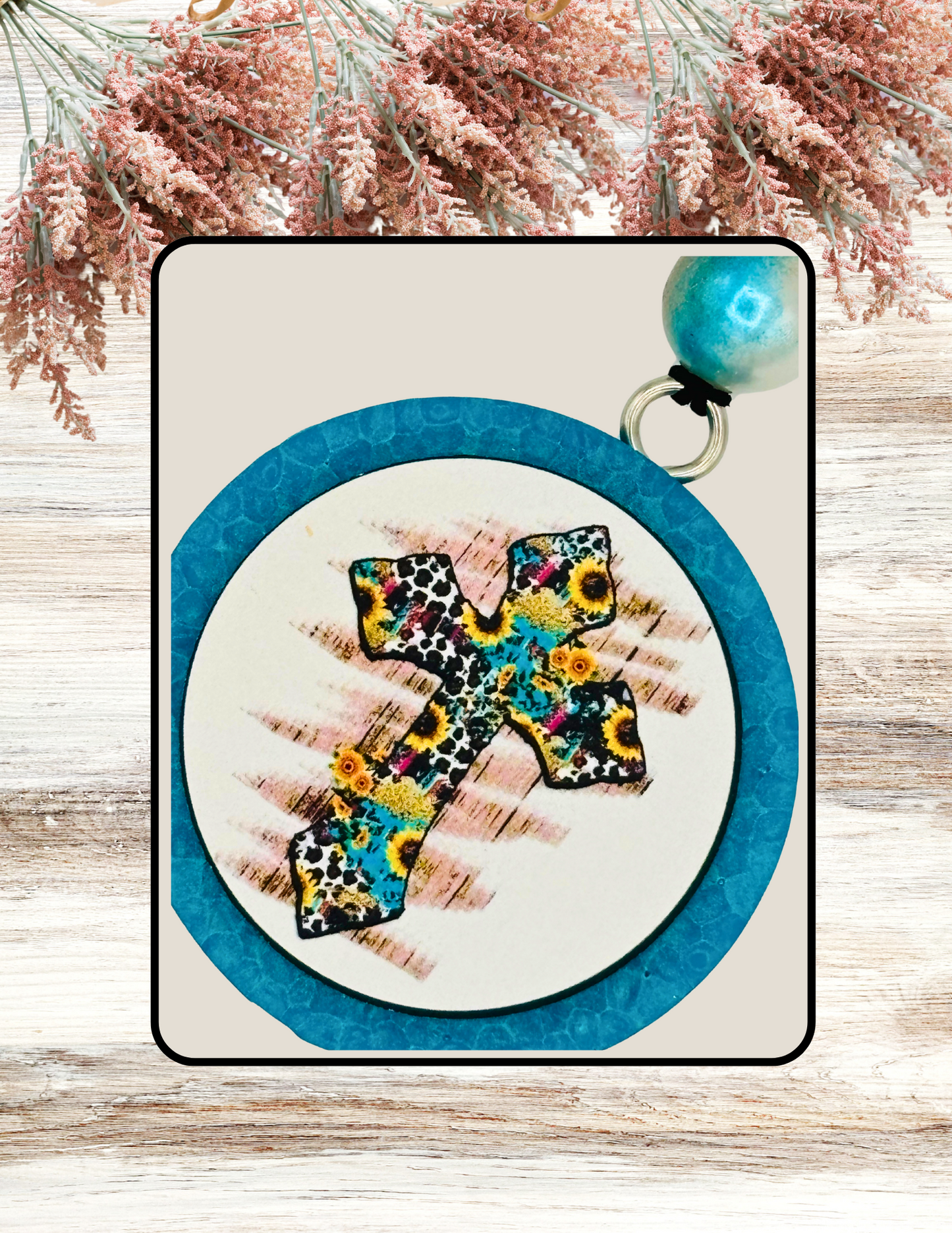 Freshie Round Cowhide Sunflower Cross