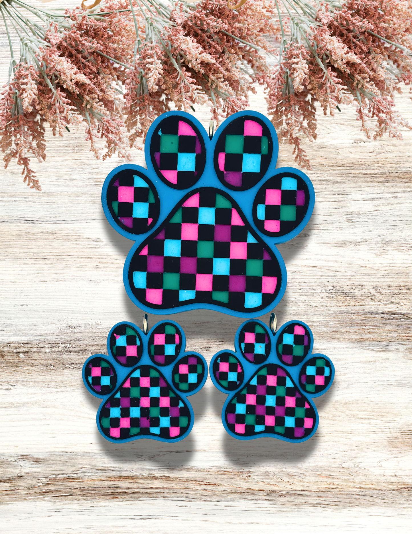 Freshie Checkered Paw Turquoise Pink Purple Vent Clips