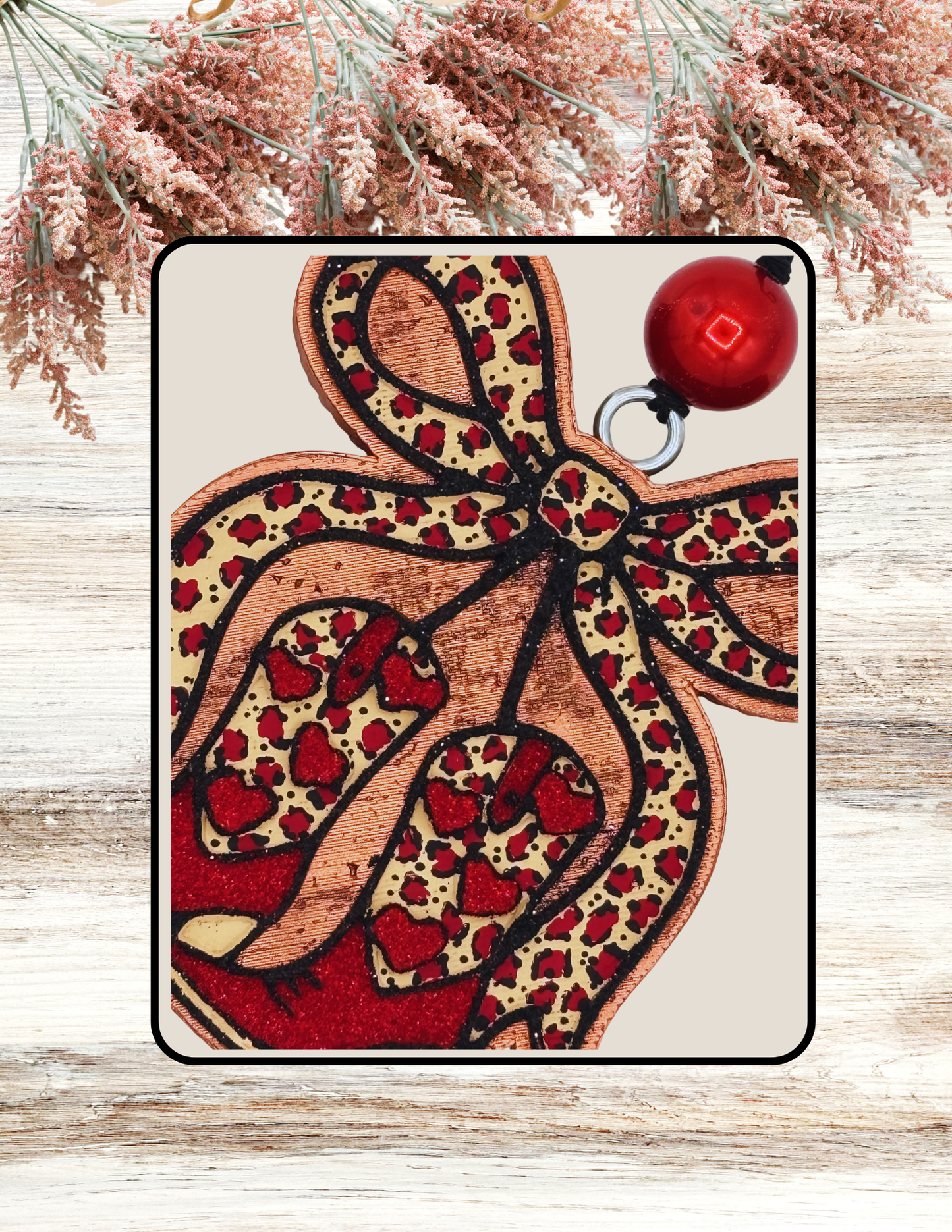 Freshie Cowgirl Boot Cherries with Bow Red Leopard