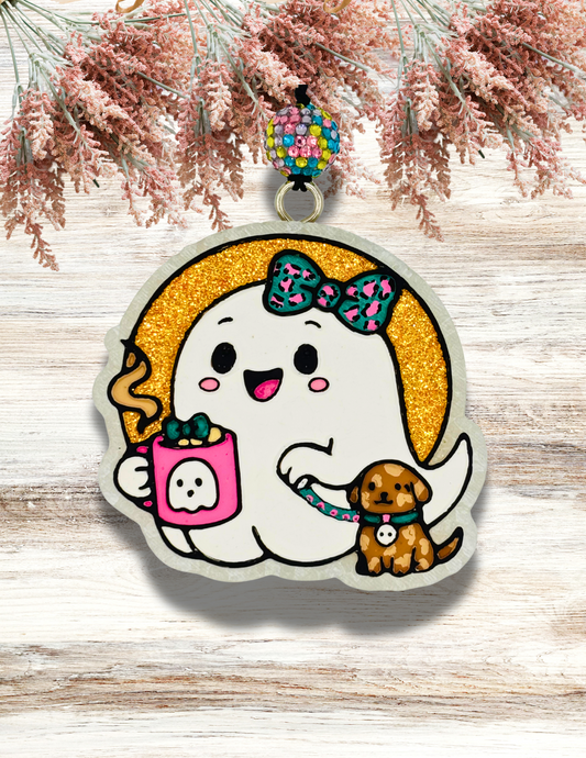 Freshie Ghost Latte with Dog Pink Teal