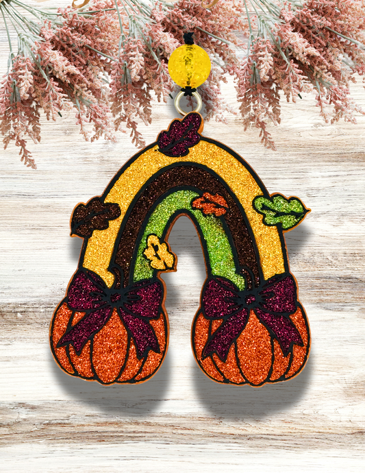 Freshie Pumpkin Rainbow with Leaves Gold Brown Green