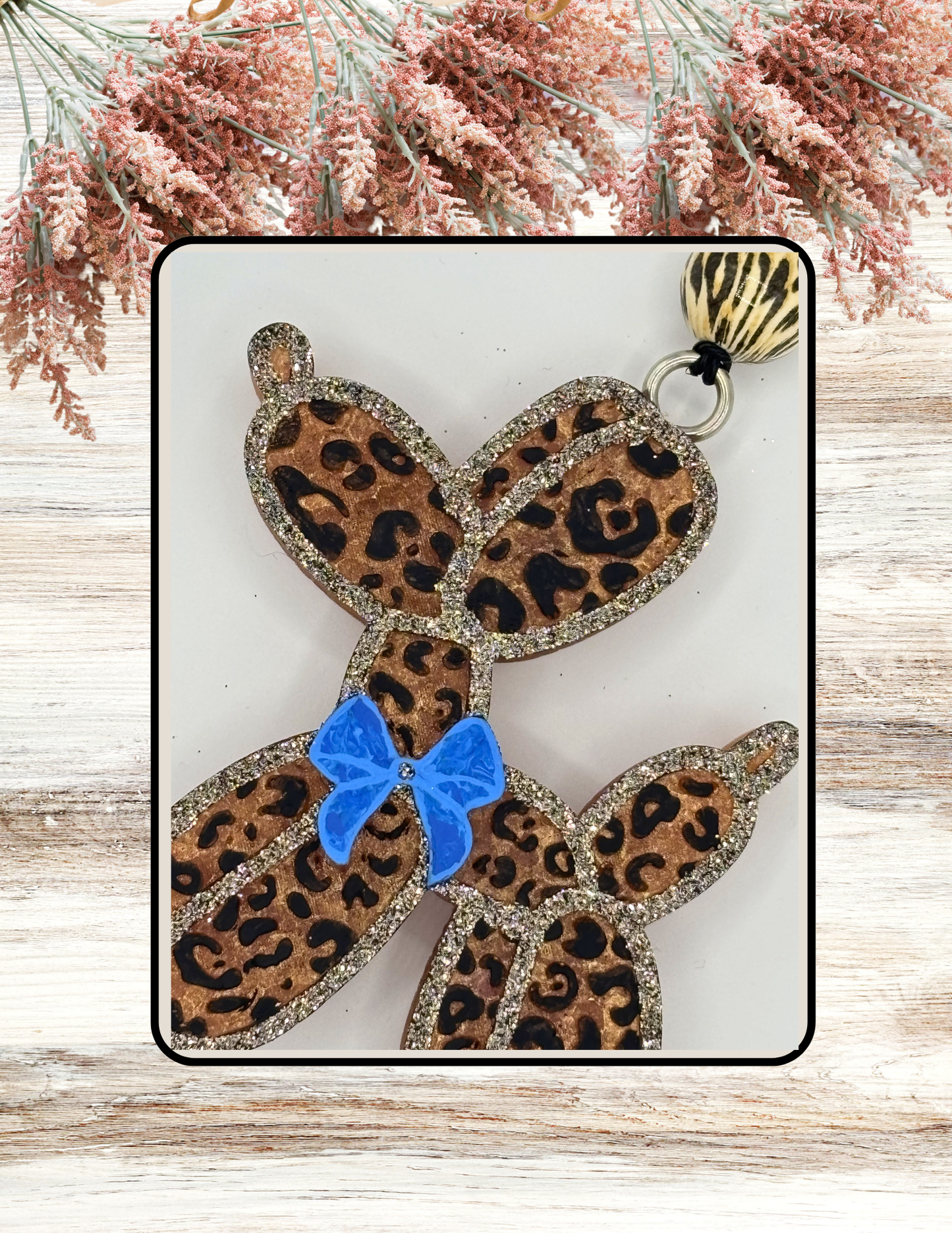 Freshie Balloon Dog Leopard With Bow Brown Blue