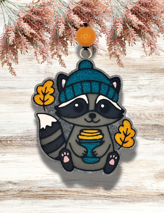 Freshie Raccoon Latte Leaves Teal Gold