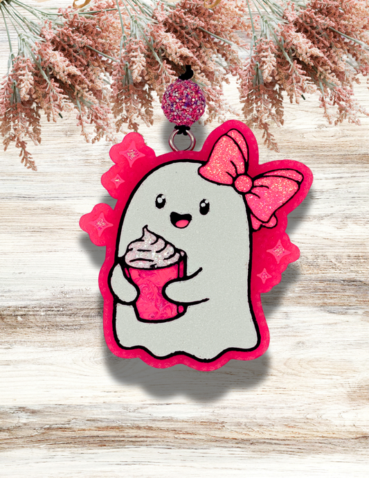 Freshie Cute Ghost Latte Bow Neon Pink
