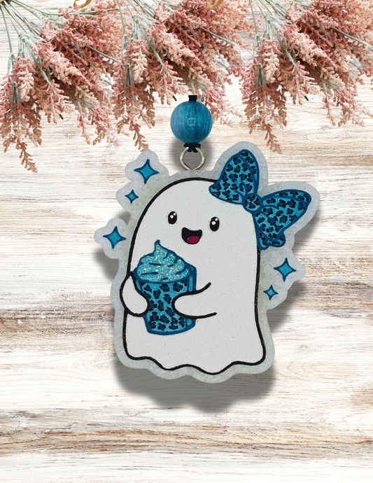Freshie Cute Ghost Latte Bow Turquoise Leopard