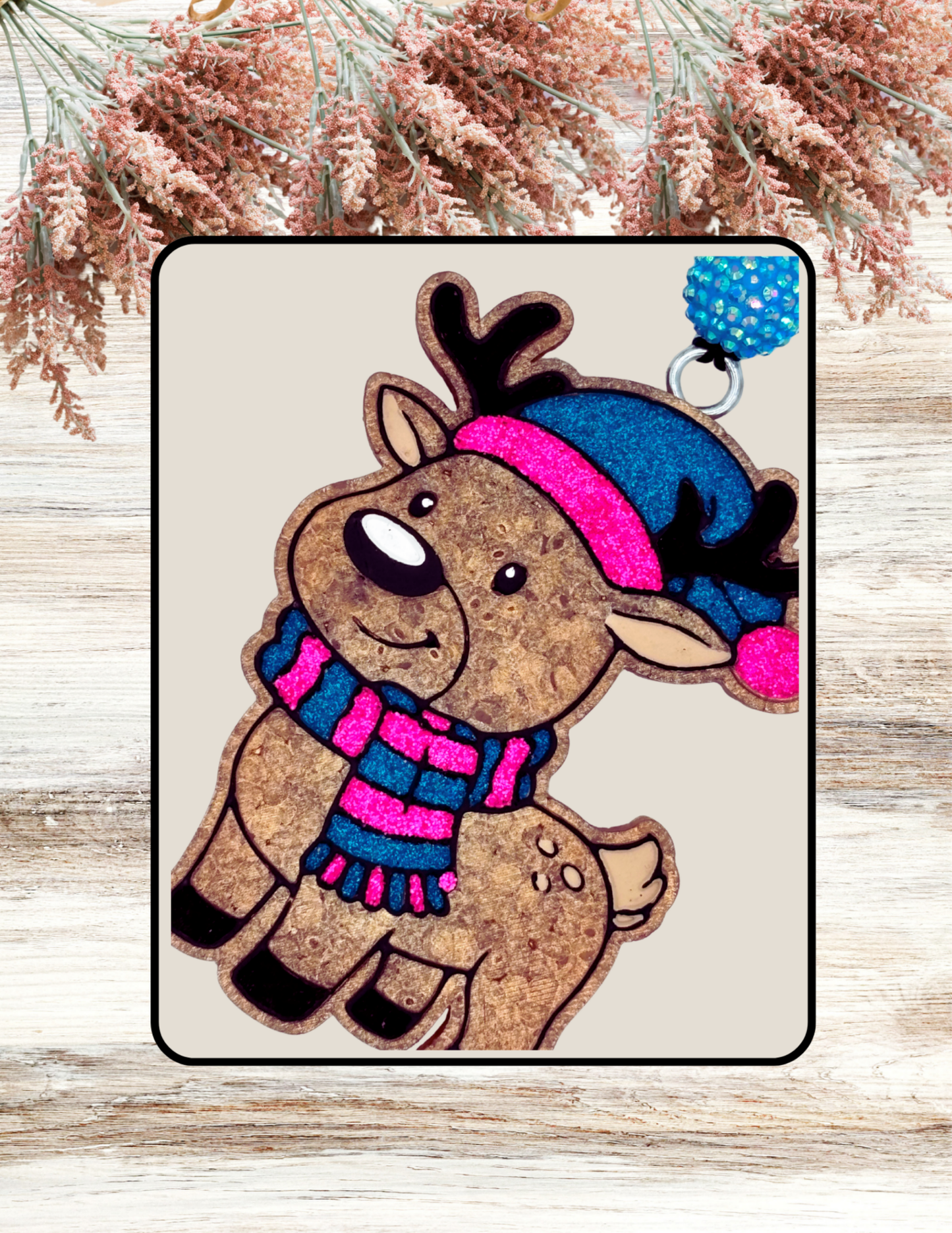 Freshie Reindeer Hat Scarf Teal Pink
