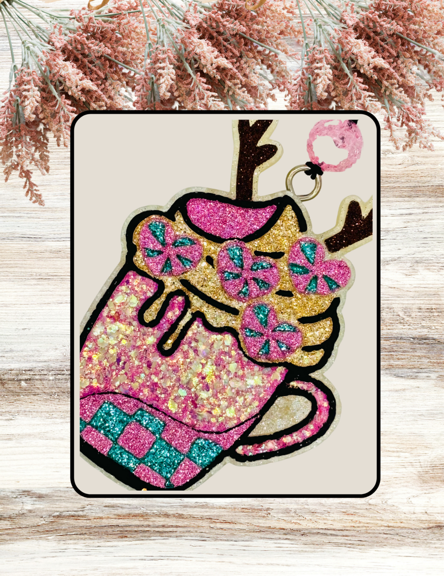 Freshie Reindeer Peppermint Cup Pink Teal