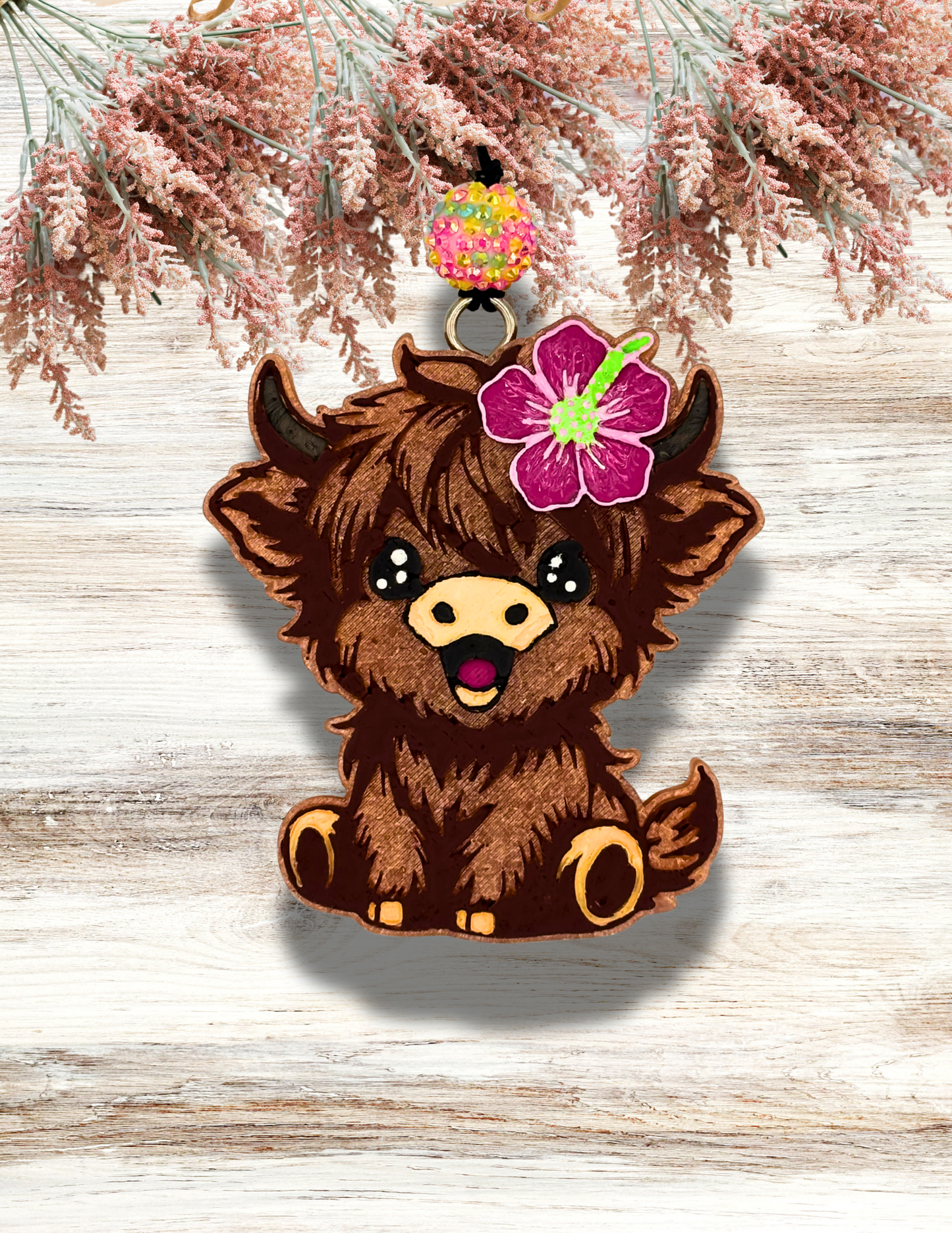 Freshie Highland Cow Pink Hibiscus