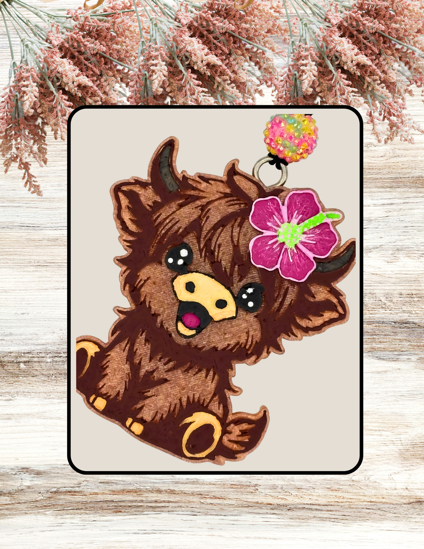 Freshie Highland Cow Pink Hibiscus