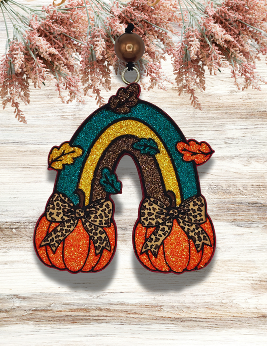 Freshie Pumpkin Rainbow with Leaves Teal Gold Brown
