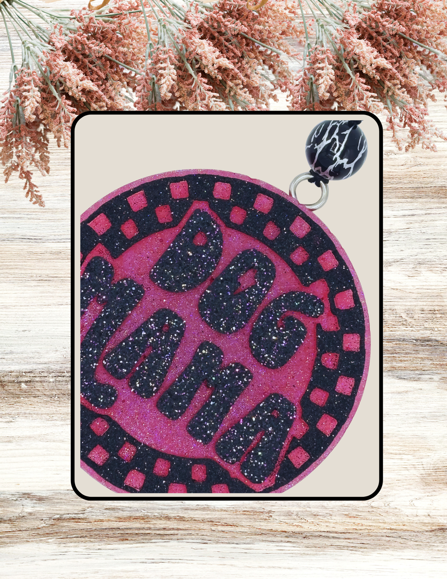 Freshie Checkered Round Dog Mama Pink Black