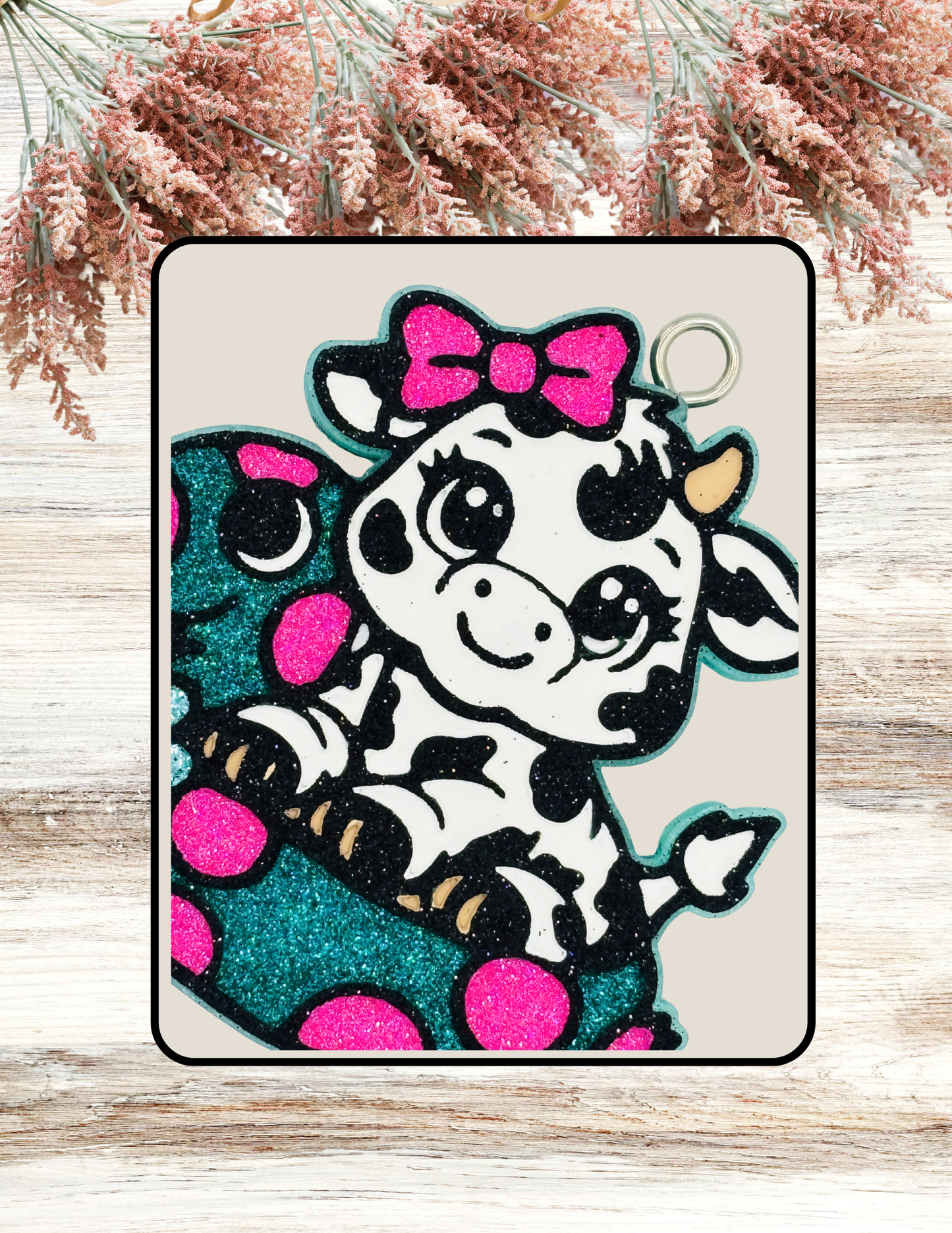 Freshie Cow in Polka Dot Pony Float Teal Pink