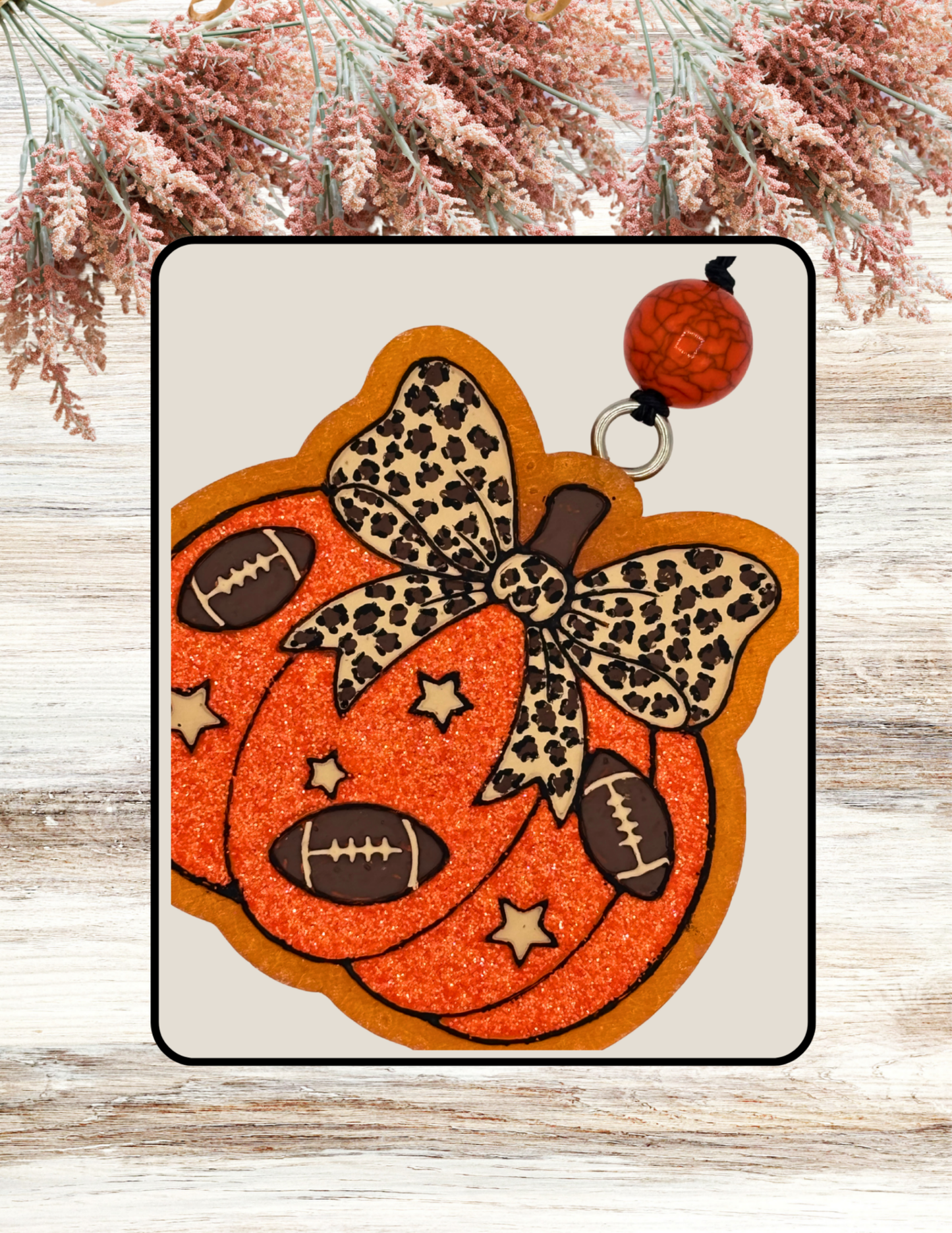 Freshie Pumpkin with Footballs Bow Leopard
