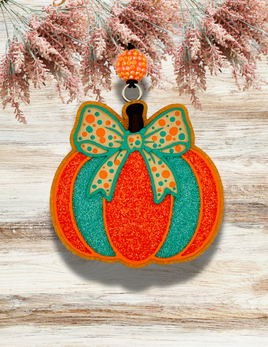 Freshie Pumpkin with Coquette Bow Orange Teal