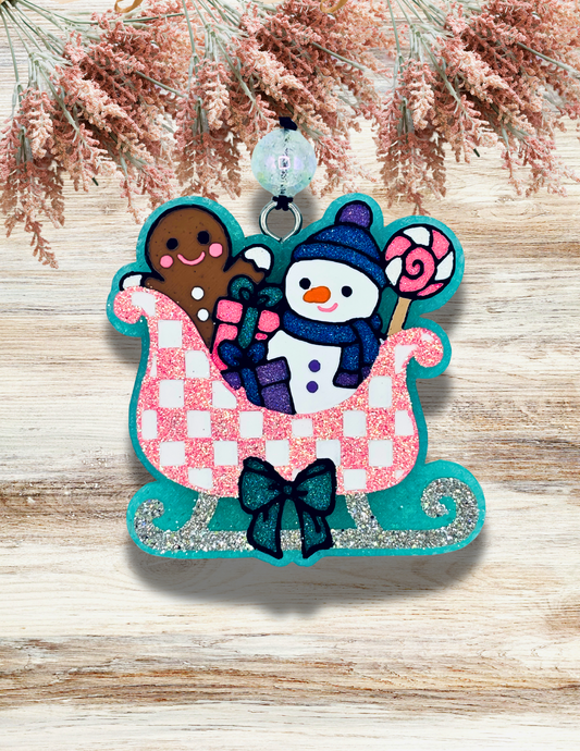 Freshie Snowman Gingerbread Checkered Sleigh Pink Teal