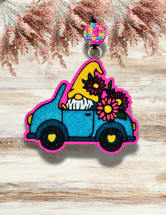 Freshie Gnome Floral Car Turquoise Yellow