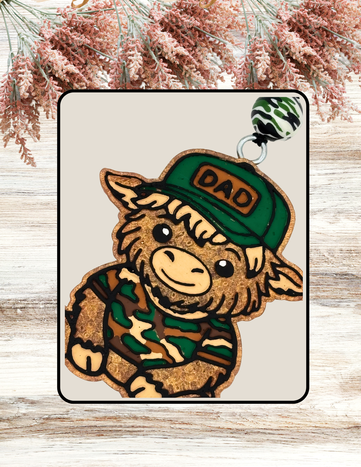 Freshie Dad Highland Cow Green Camo