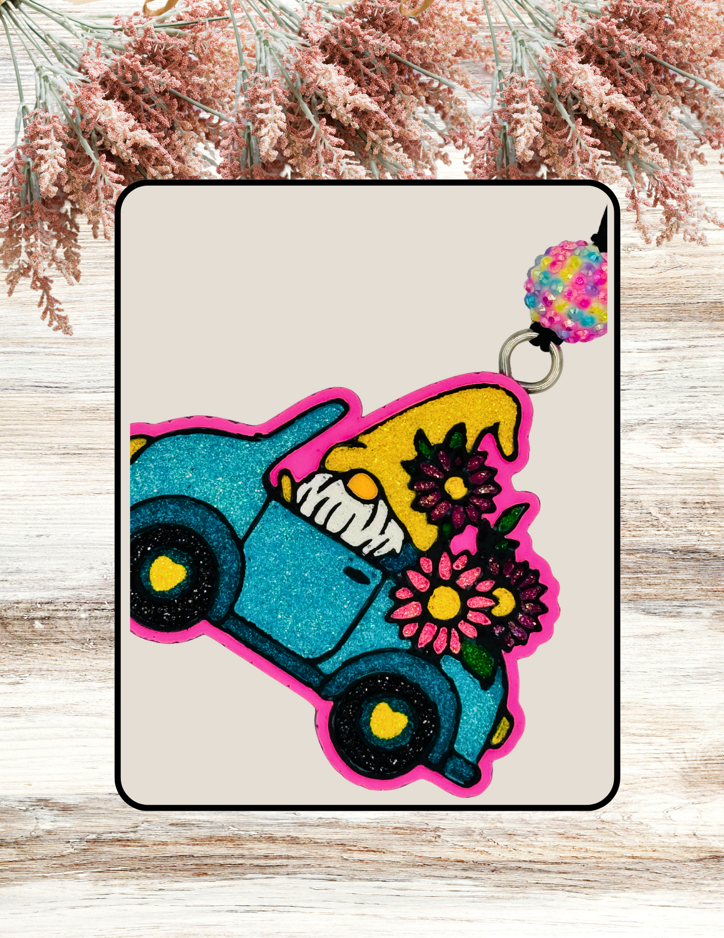 Freshie Gnome Floral Car Turquoise Yellow