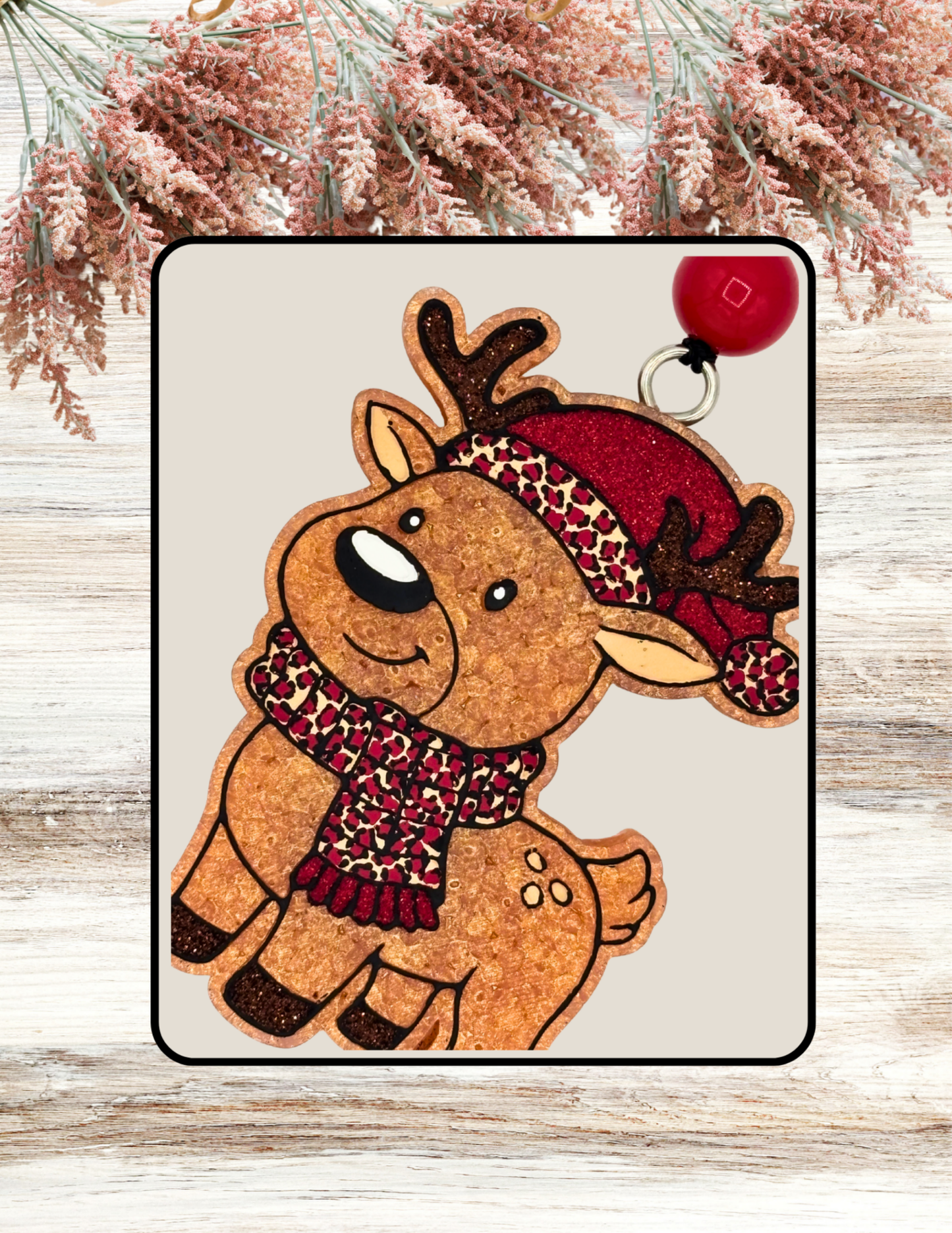 Freshie Reindeer Hat Scarf Red Leopard