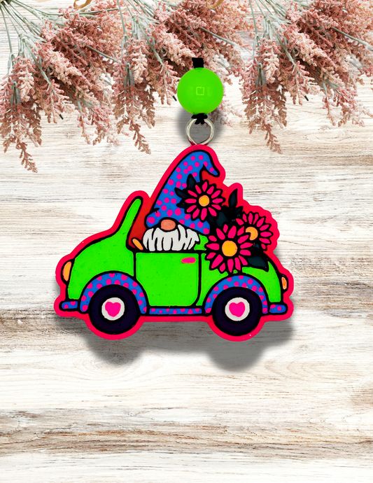 Freshie Gnome Floral Car Neon Green Blue