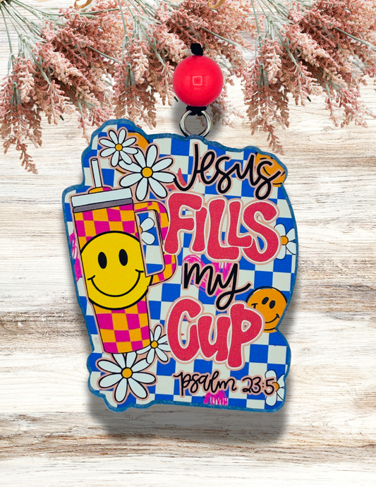 Freshie Jesus Fills My Cup Checker Blue White