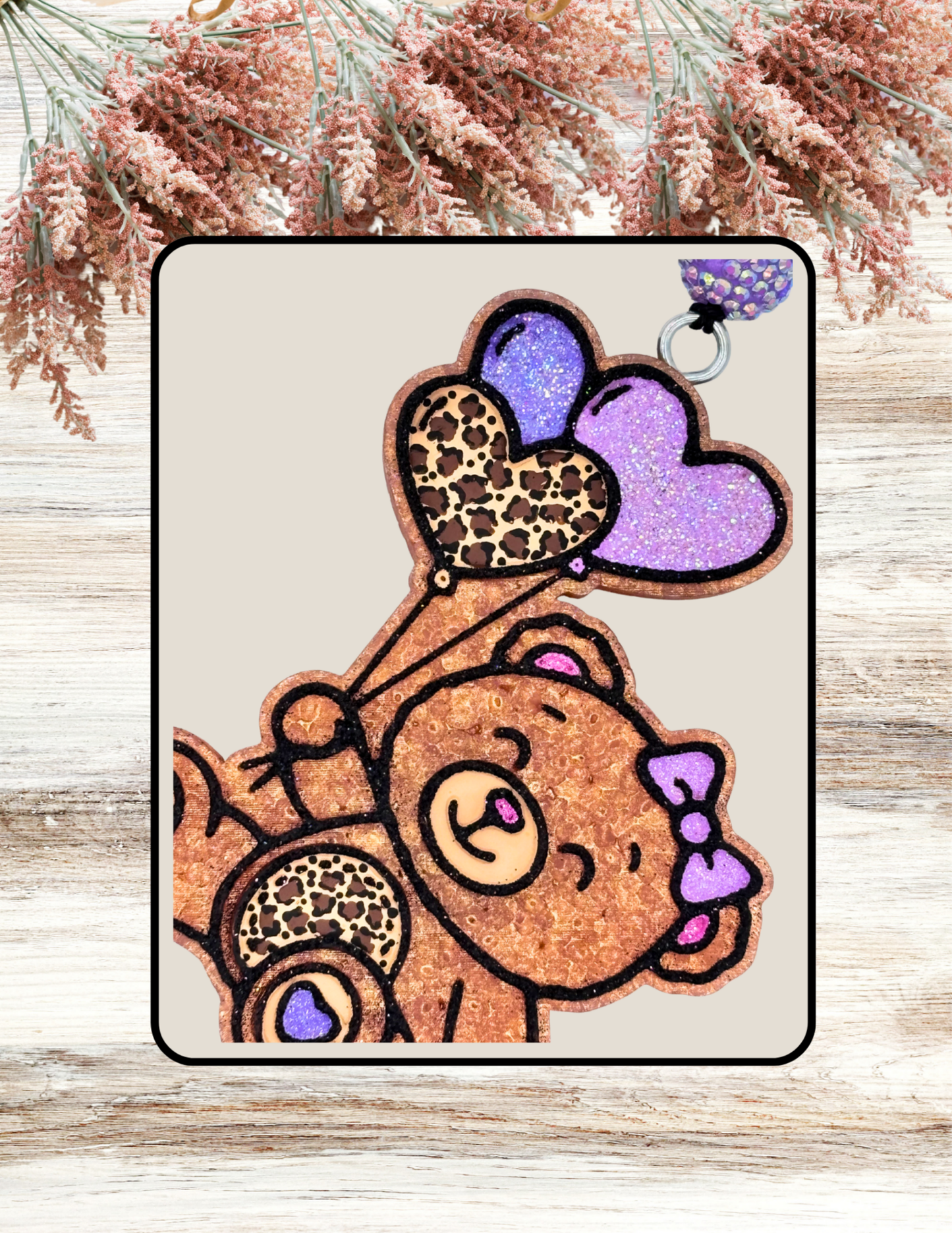 Freshie Bear with Balloons Purple Leopard