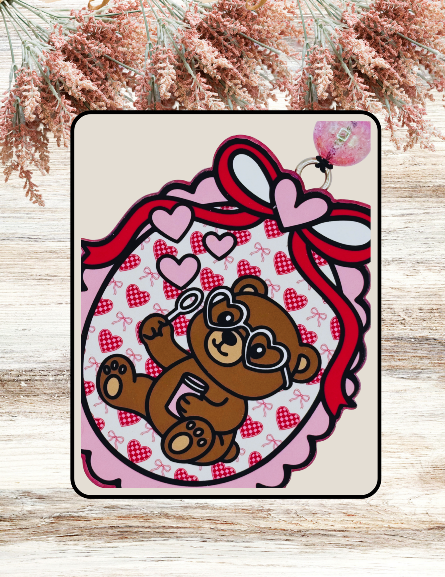Freshie Bear Blowing Heart Bubble Frame Pink