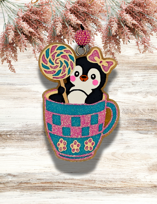 Freshie Penguin Checkered Cup Pink Turquoise