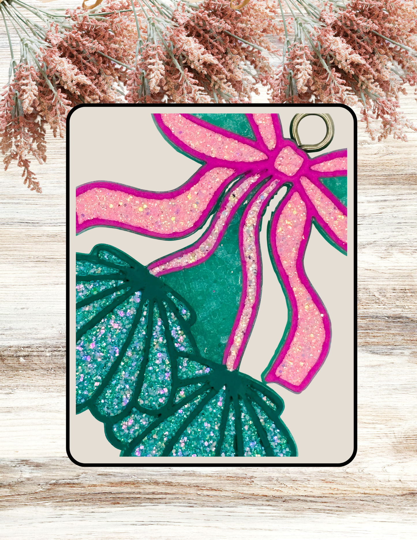 Freshie Seashell Cherries with Bow Teal Pink