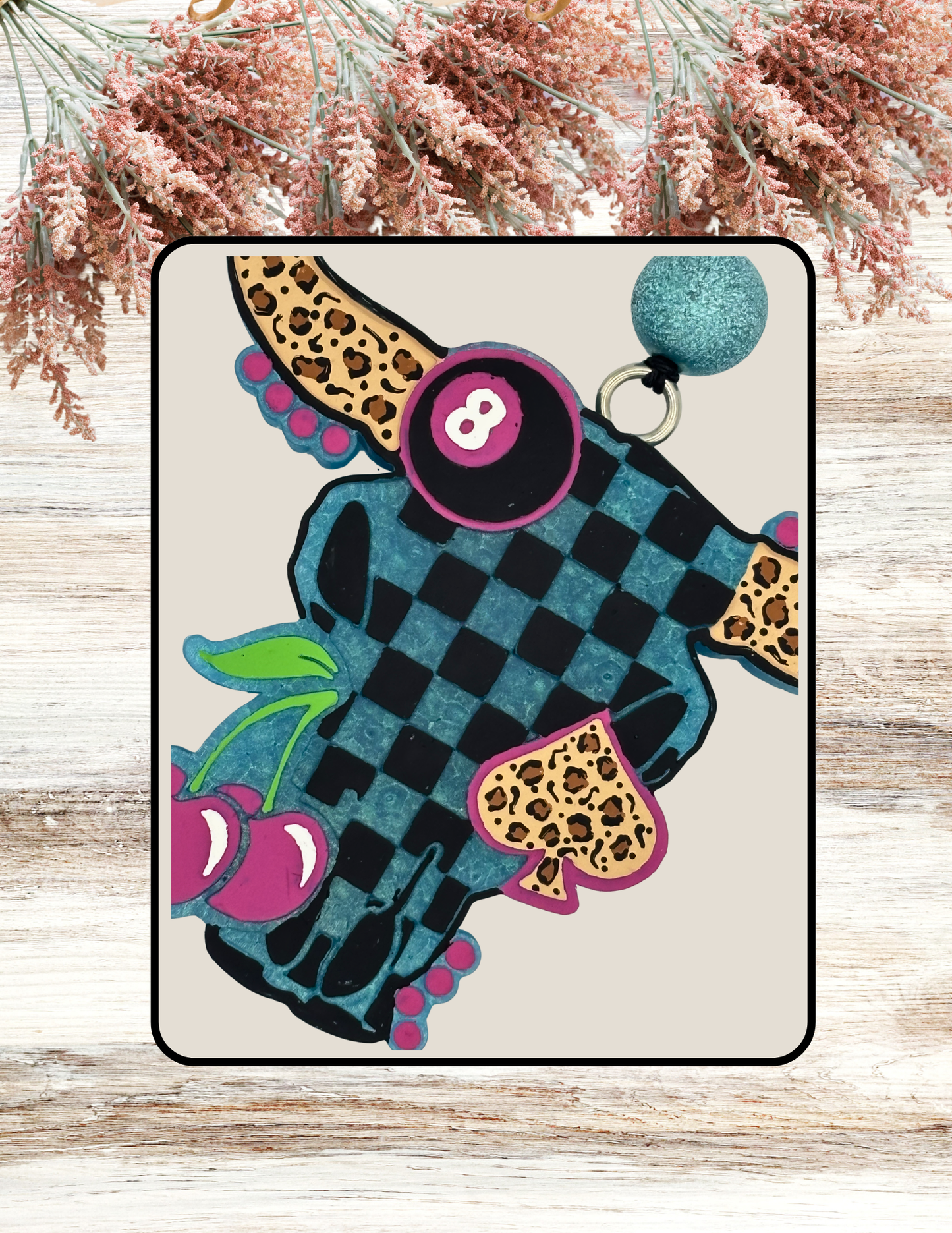 Freshie Checkered Bull Skull Spade 8 Ball Cherries Teal Pink Leopard