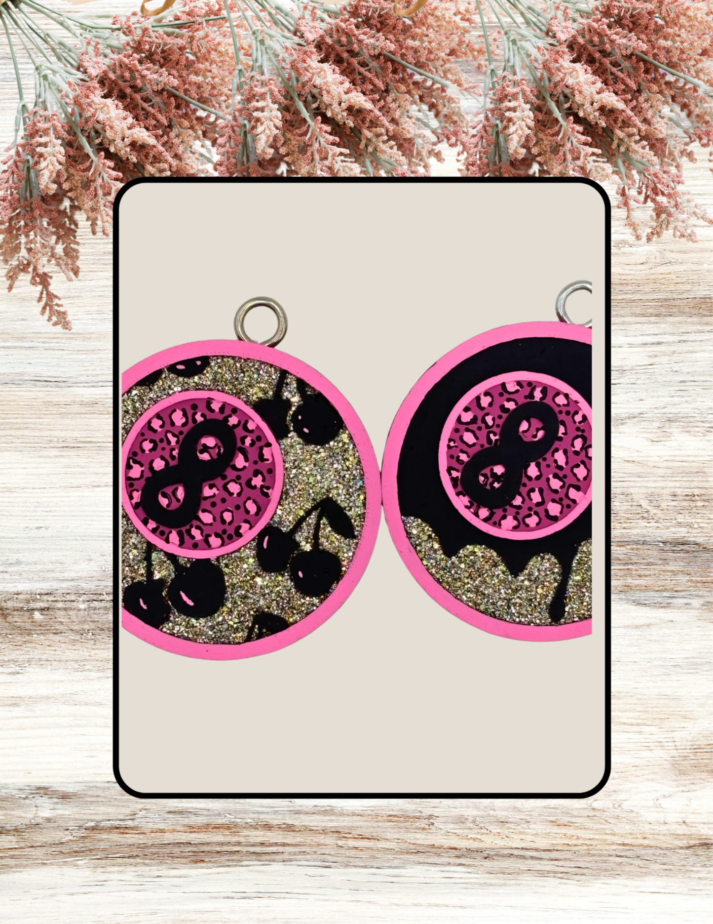Freshie 8 Ball Flame and Cherry Vent Clip Pair Pink Black