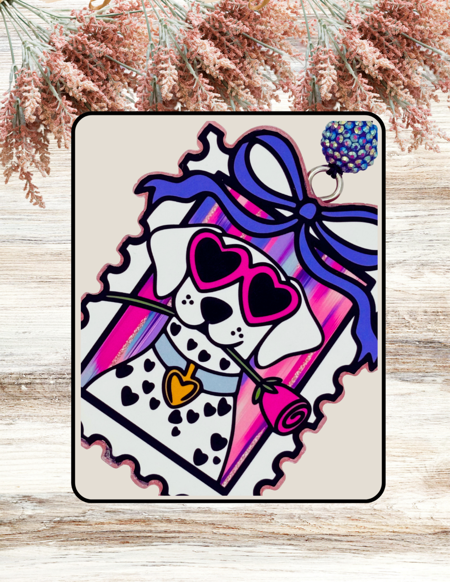 Freshie Heart Dog with Rose Stamp Pink Purple