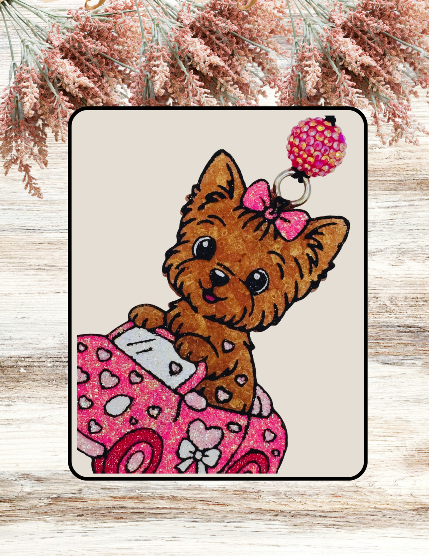 Freshie Yorkie in Heart Car Pink