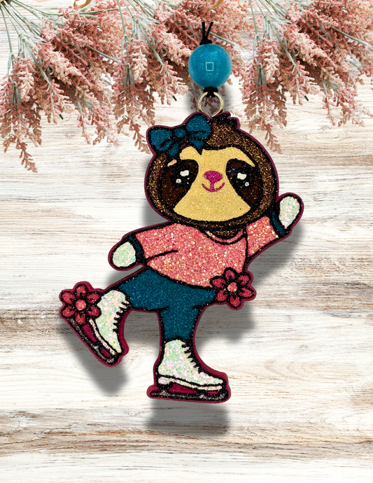 Freshie Skating Girl Sloth Teal Coral