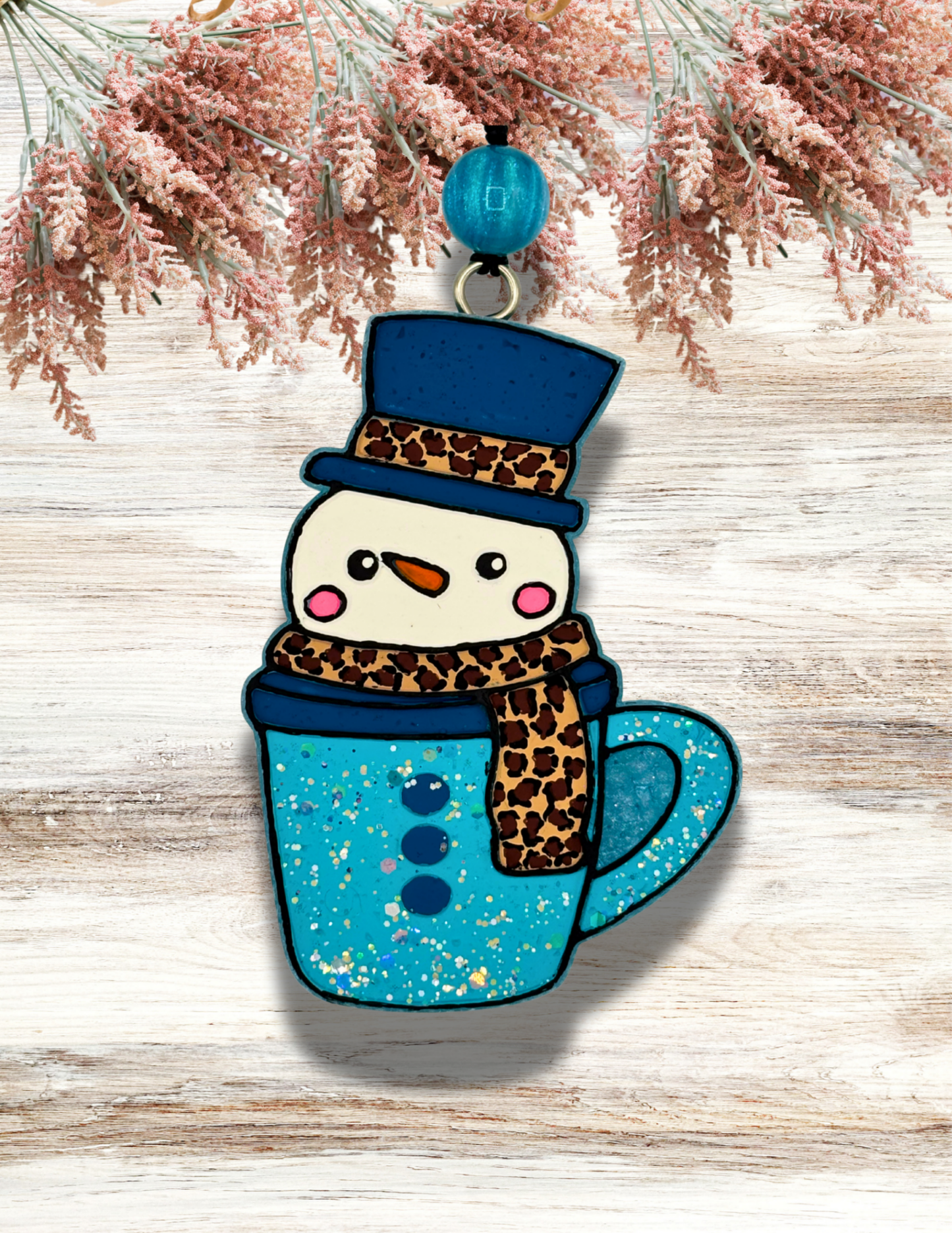 Freshie Cute Snowman in Cup Turquoise Leopard