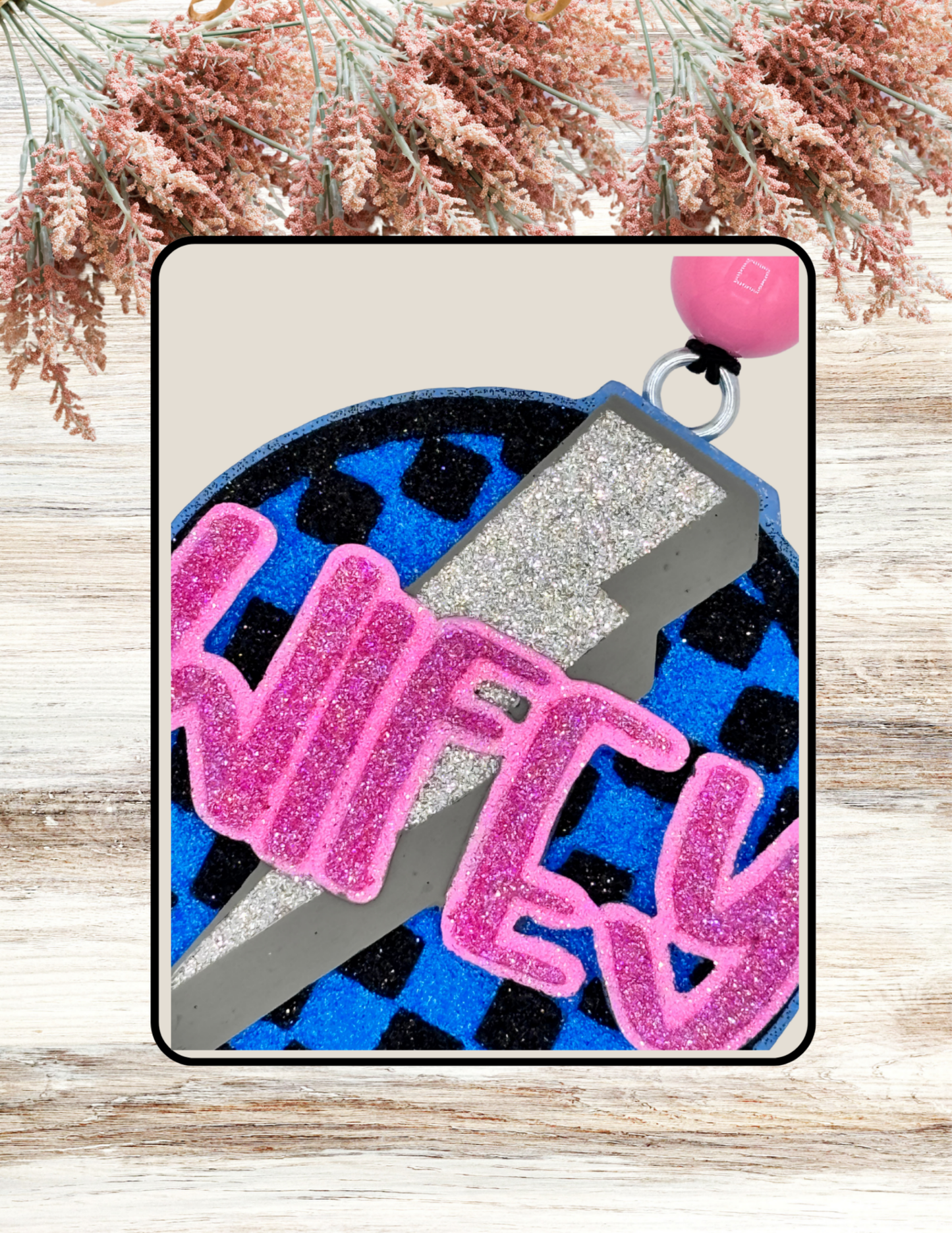 Freshie Checkered Wifey Bolt Pink Blue Black