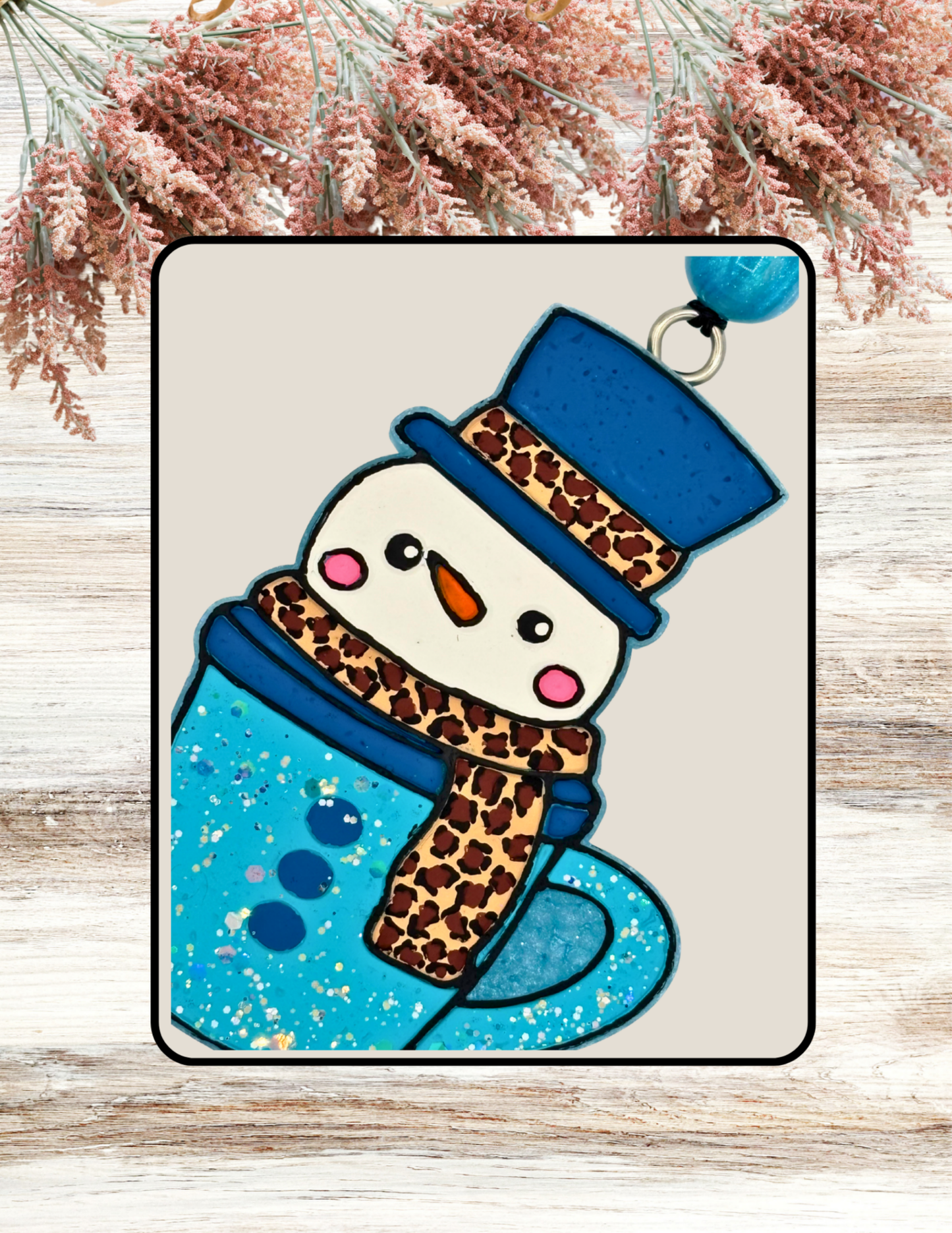 Freshie Cute Snowman in Cup Turquoise Leopard