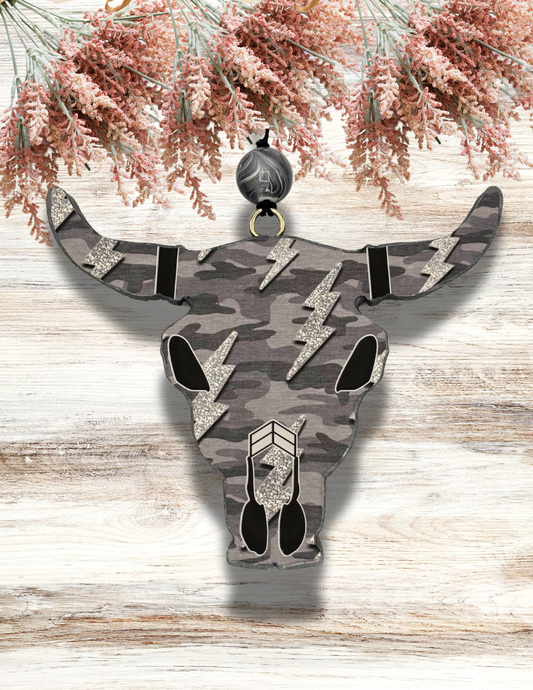 Freshie Bull Skull Gray Camo Lightening Bolt