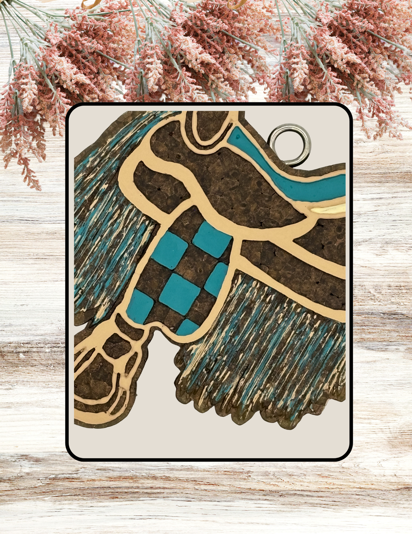 Freshie Checkered Saddle With Fringe Tan Teal