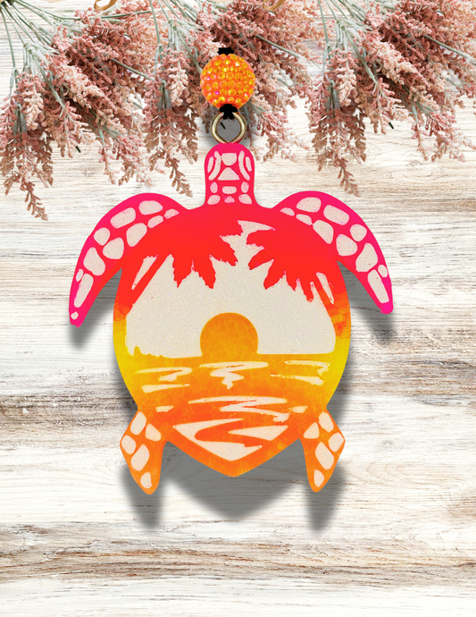 Freshie Sunset Sea Turtle Neon Pink Orange Yellow