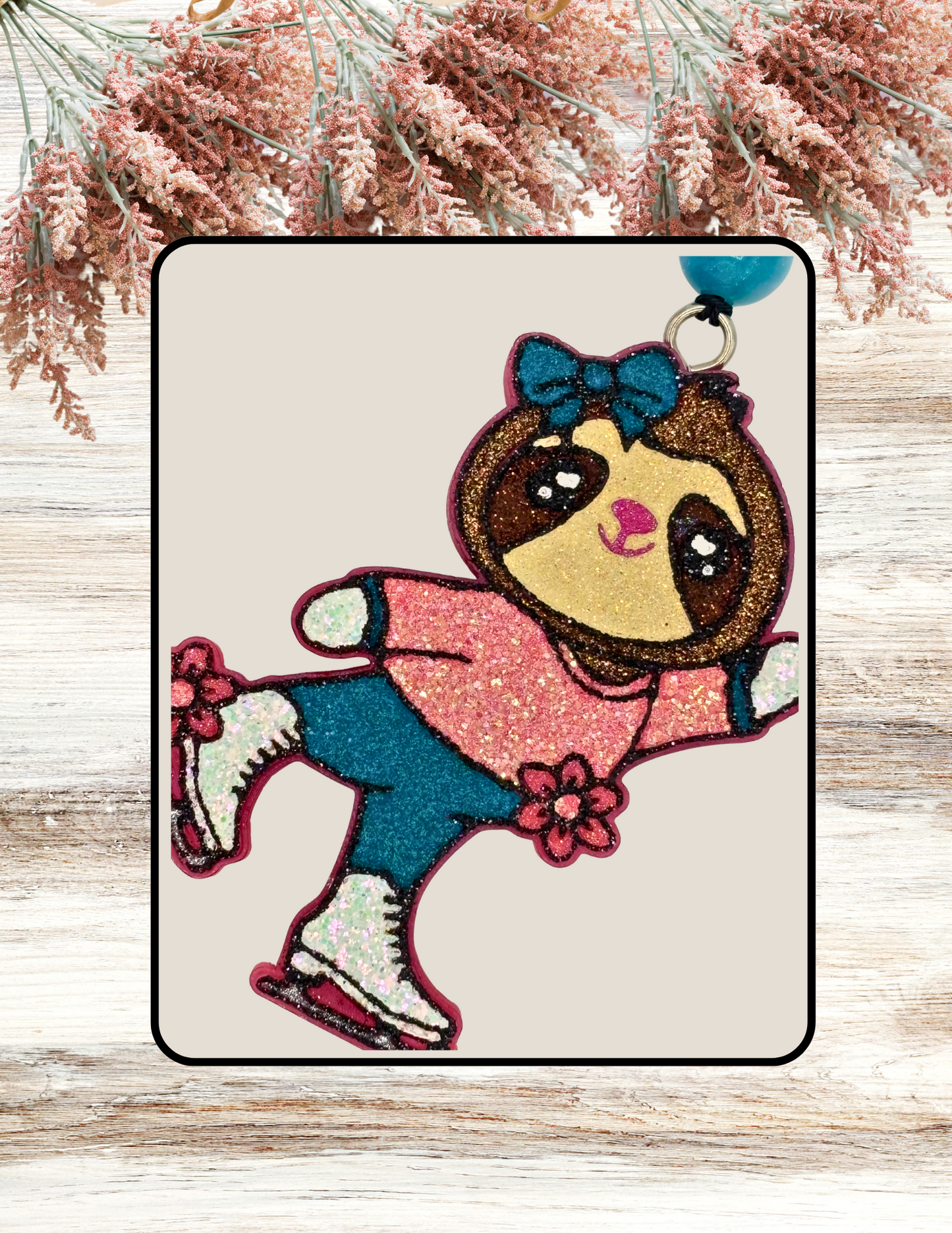 Freshie Skating Girl Sloth Teal Coral