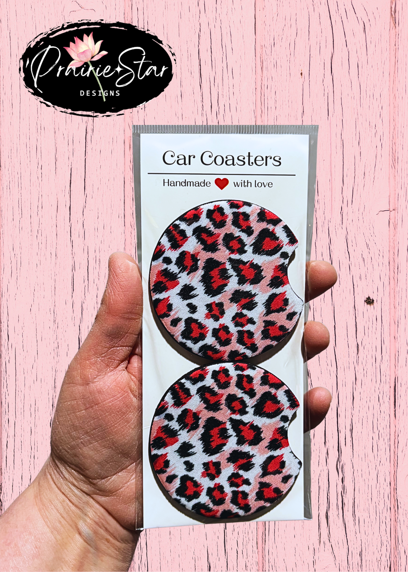 Car Coaster Leopard Print 4 Pink