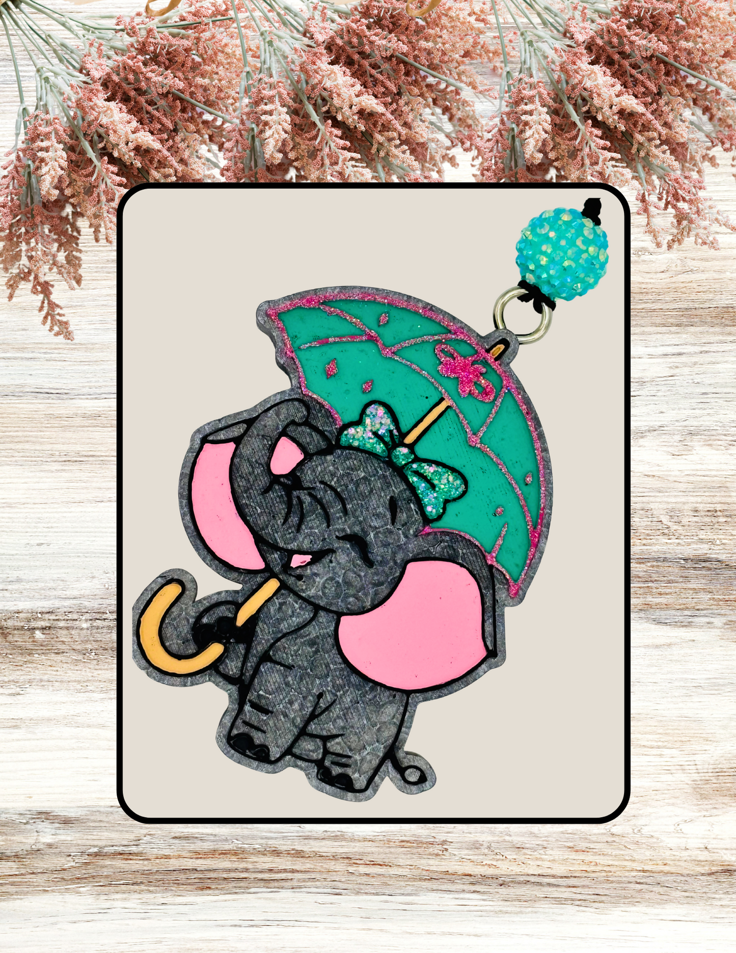 Freshie Elephant with Teal Umbrella