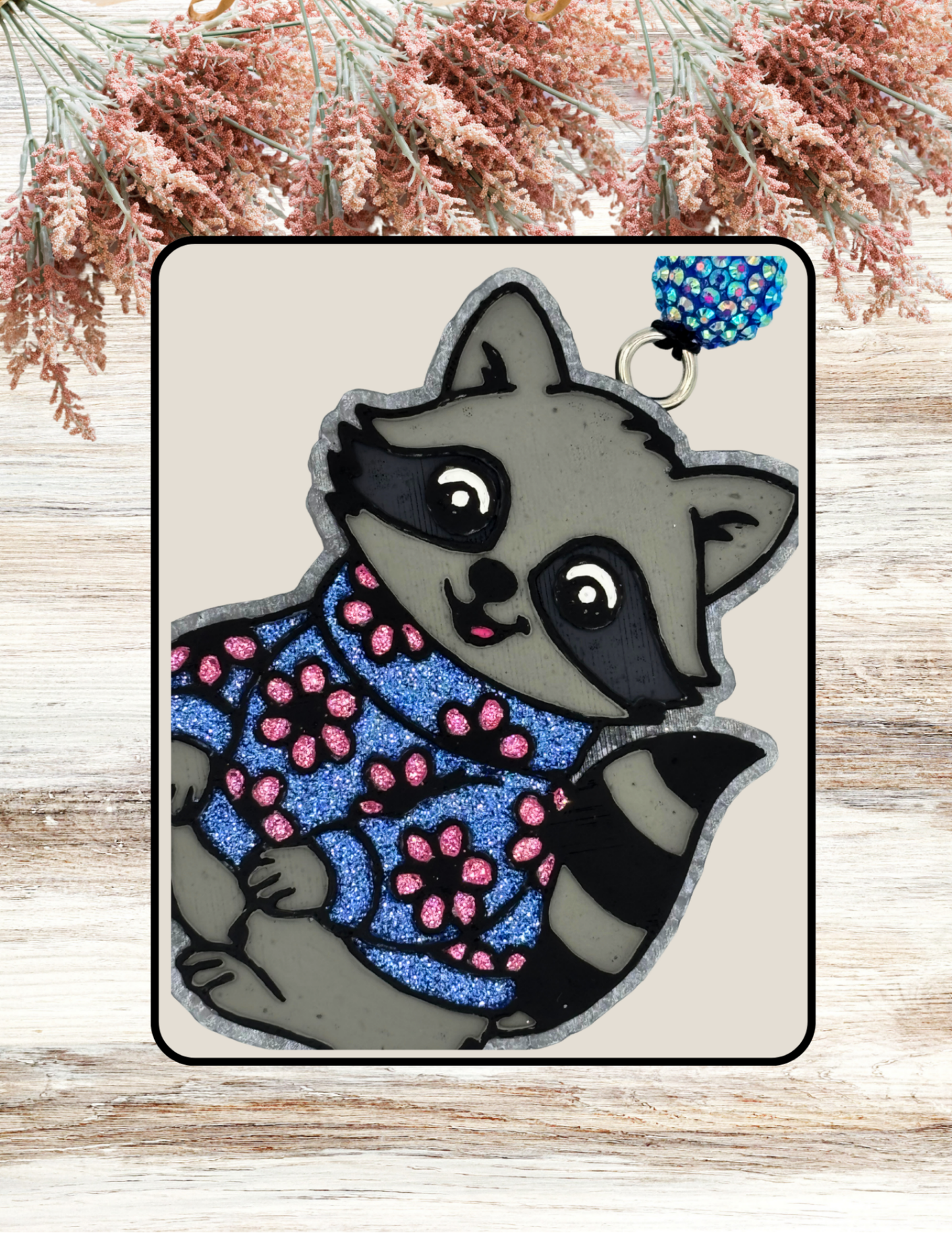 Freshie Raccoon Floral Sweater Blue Pink