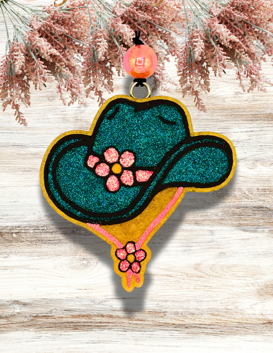 Freshie Cowgirl Hat with Flower Teal Coral